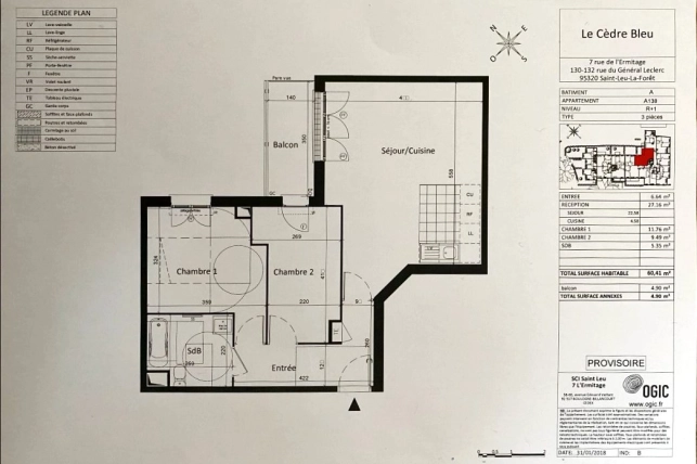 Appartement à vendre 3 pièces de 60,41 m² à Saint-Leu-la-Forêt